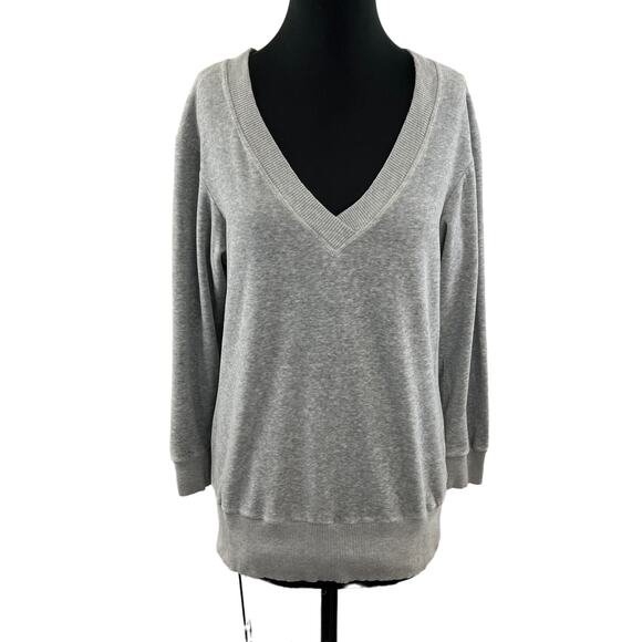 VTG Juicy Couture Gray Sweater Heather Velour V-Neck Knit Fleece Size Large L - Picture 1 of 10